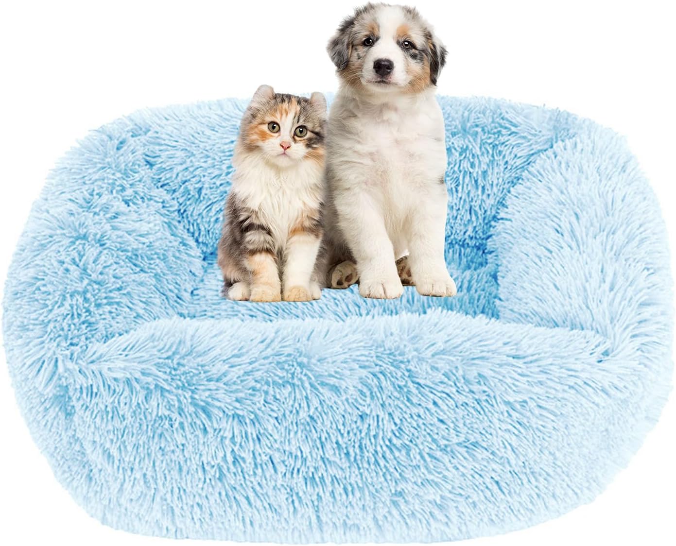 Lukery Cama Donut para Perros - Felpa Suave con Bordes Elevados