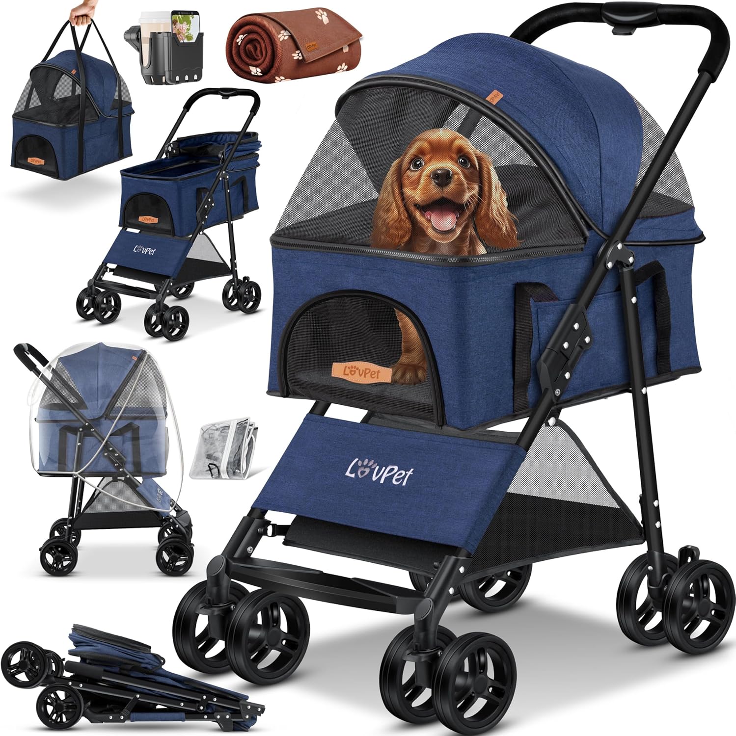 LOVPET Cochecito para Perros 2 en 1 - Bolsa de Transporte